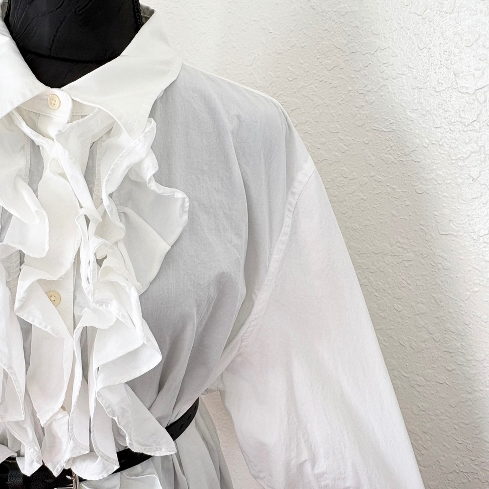 Ralph Lauren LRL Ruffle Front Button Down Shirt Womens L White Preppy Old Money - Picture 6 of 11